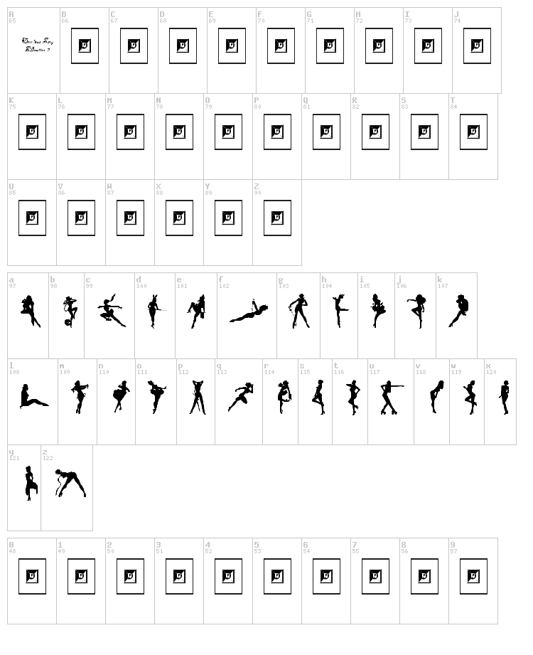 Darrians Sexy Silhouettes font map